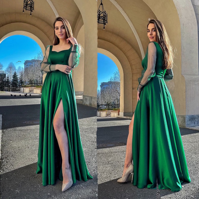 Long V-neck Simple Prom Dresses For Women Prom Gowns With Pockets M973