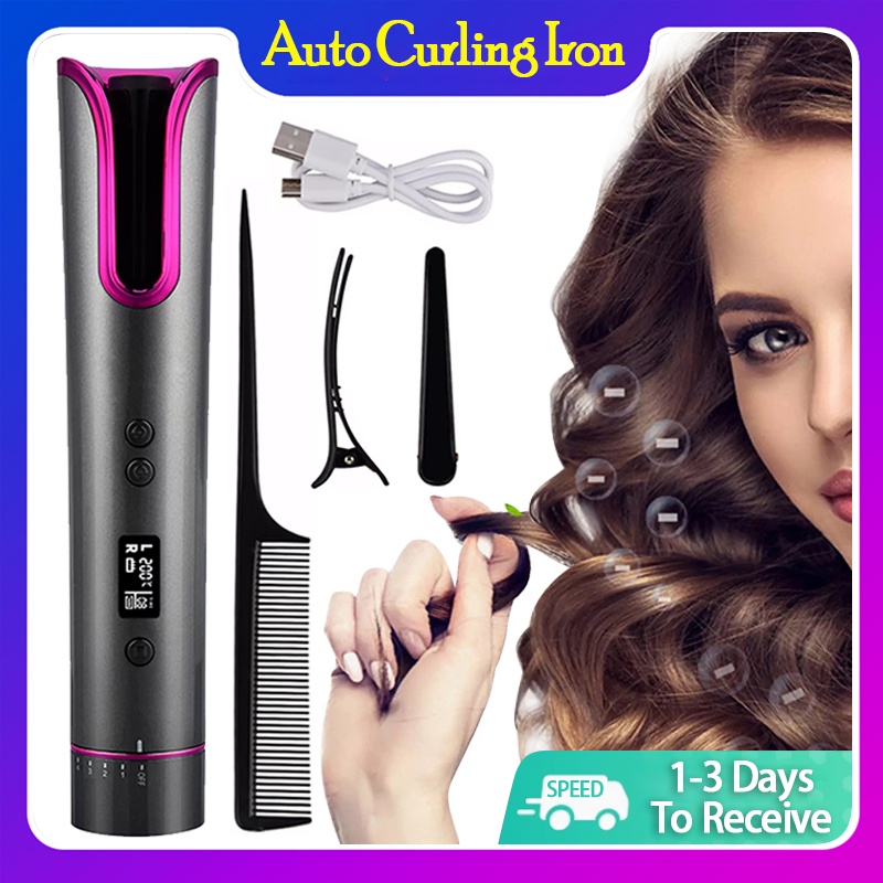 &o]automatic Hair Curler Auto Ceramic Wireless Curling Iron Usb 