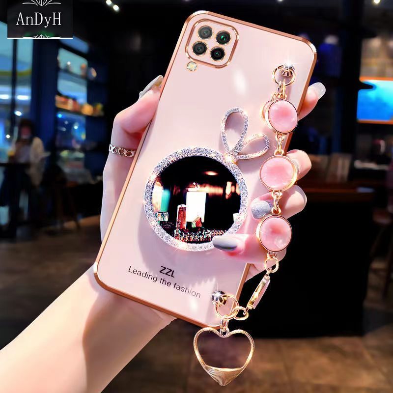 Andyh camera protection case for samsung a32 4g 5g a52 4g a72 4g a22 4g 5g a23 5g a13 4g 5g a33 5g a73 5g a53 5g a14 a01 a04 cases bunny makeup mirror with gemstone bracelet