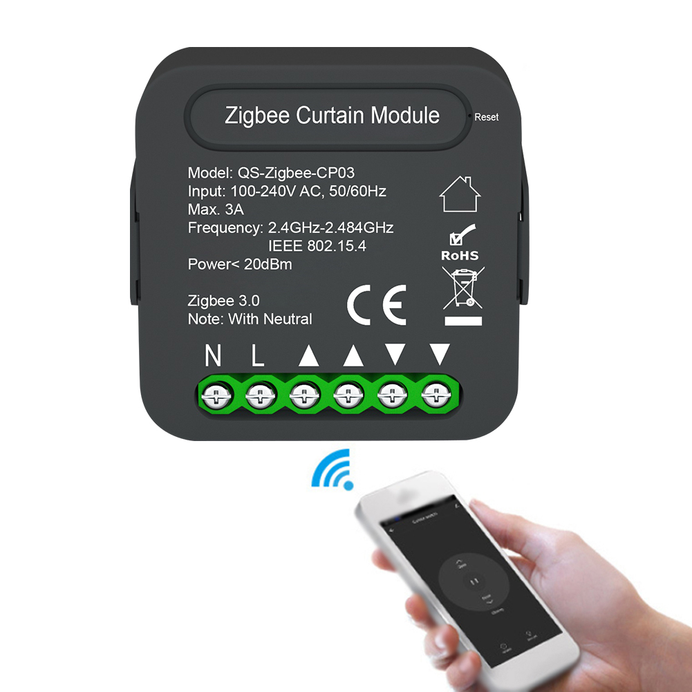 QS-Zigbee-CP03 Tuya ZigBee Intelligent Curtain Swtich Module Home Curtain Modification Module Mobilephone Device Sharing Timing Function APP Remotes Control Compatible with Alexa Google Home Voice Control Need to be Used with Gate-way