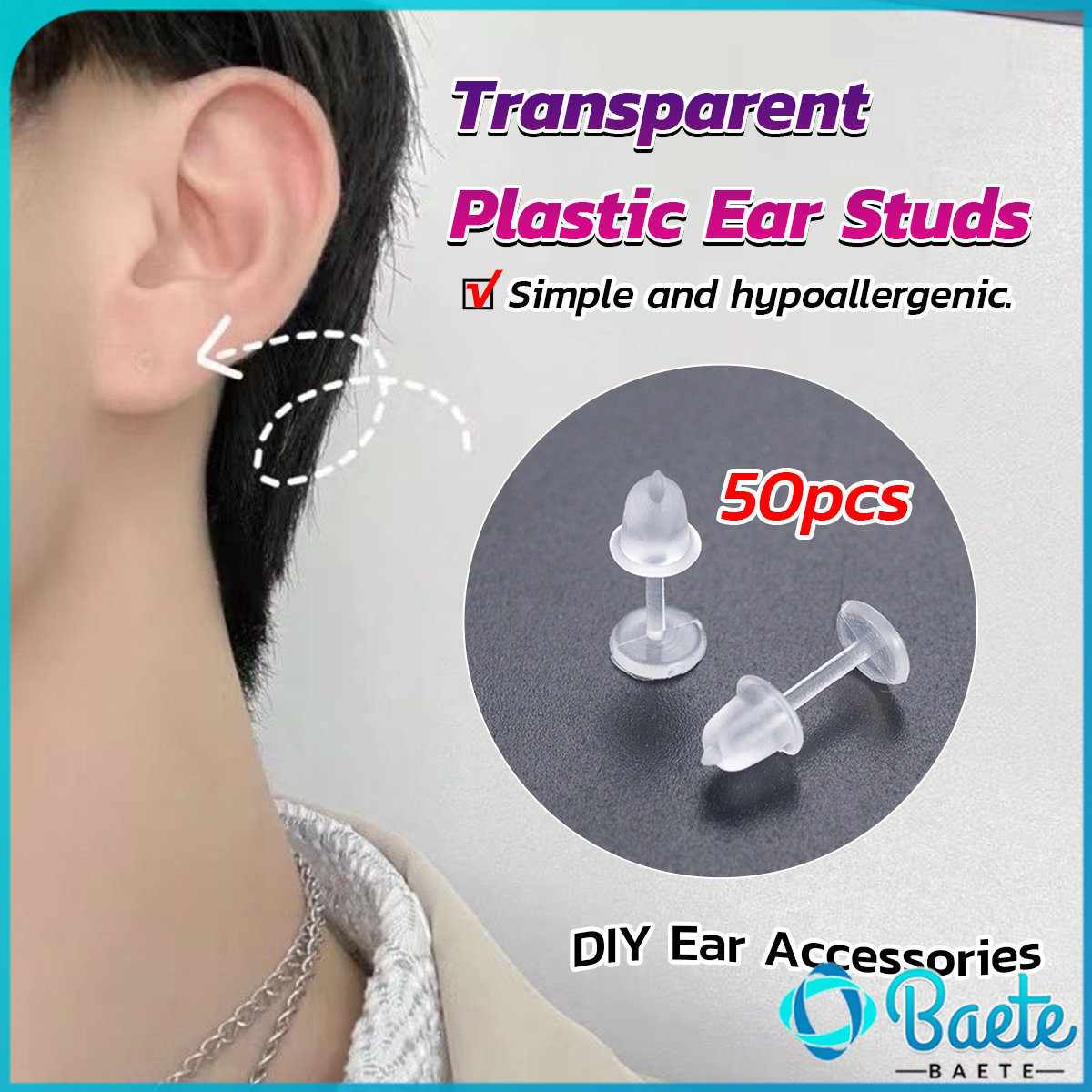 Clear plastic hot sale ear studs