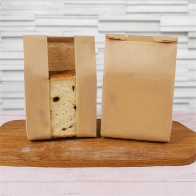 50pcs Avoid Oil Toast Baking Takeaway Front Window Bread Storage Bag Party Supplies Kraft Paper Bag Food Packaging Bag