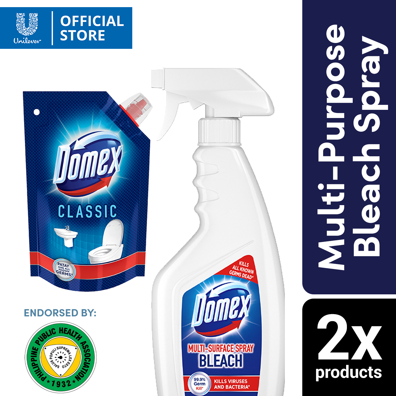 BUNDLE Domex MultiSurface Spray Bleach 500ml and Domex Ultra Thick