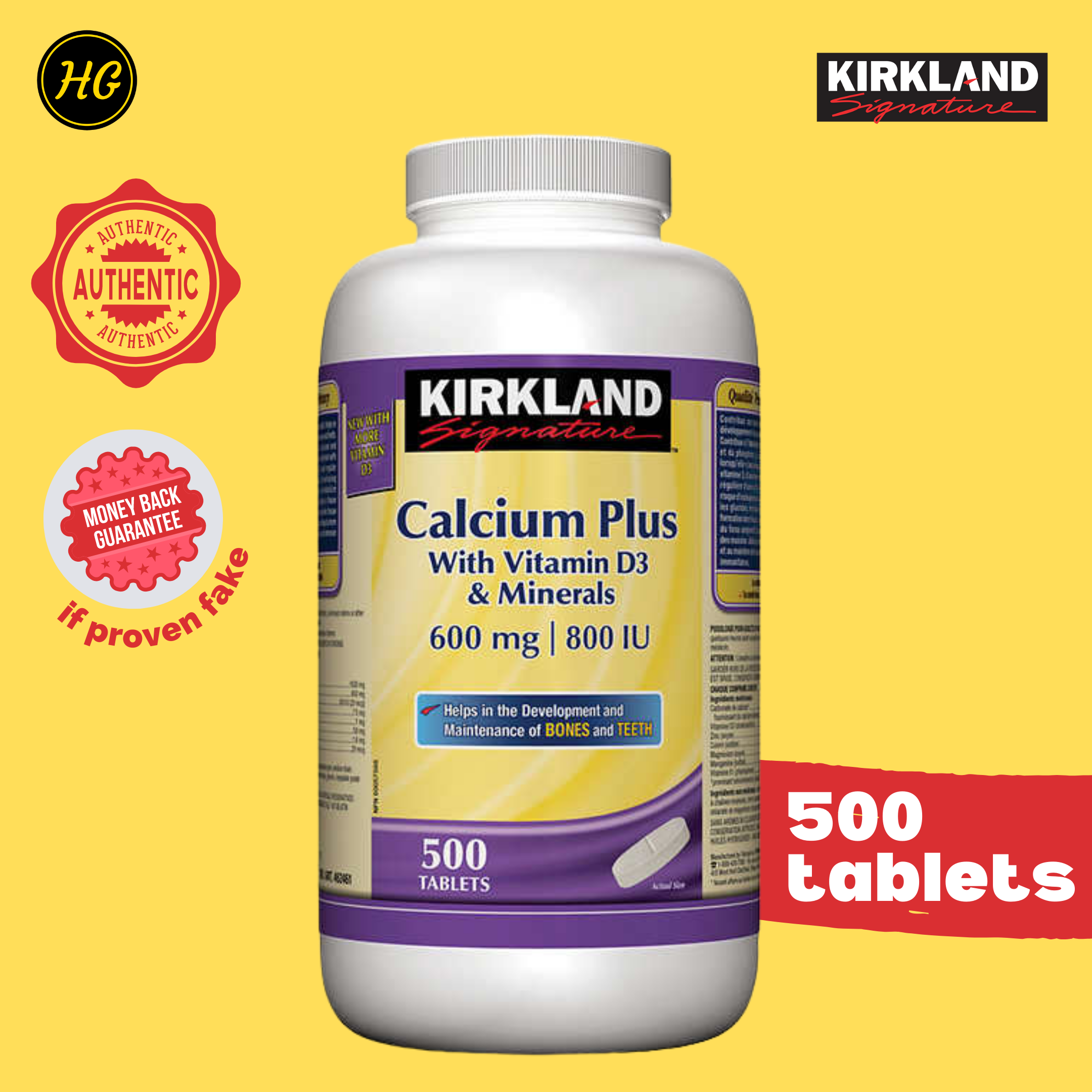 Kirkland Signature Calcium Plus with Vitamin D3 & Minerals 600mg 800IU