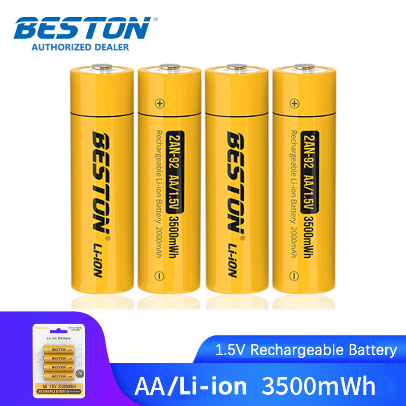 Beston Rechargeable Battery AA 1.5V Liion 3500mWh Rated Capacity