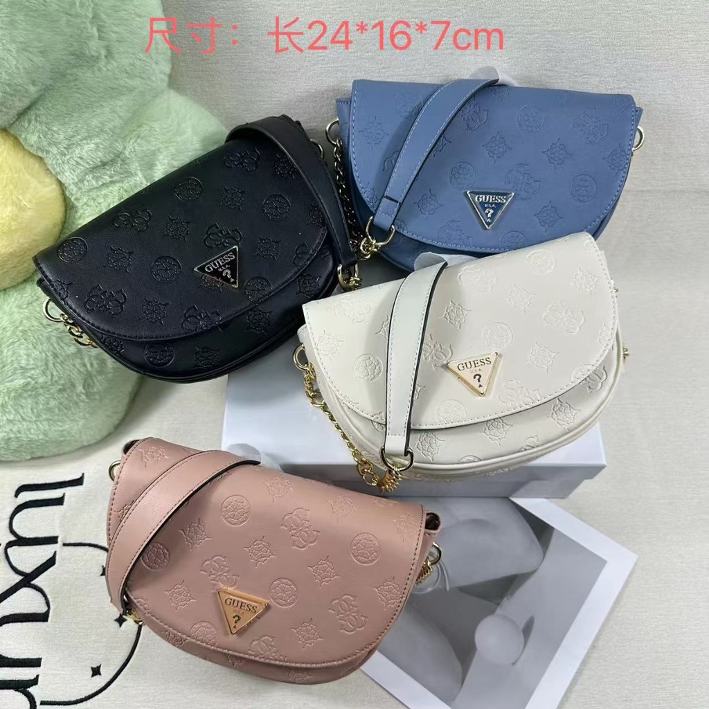 GUESS 2023 New Women's Fashion Shoulder Bag European and American Fashion  Trend Embossed Half Round Bag