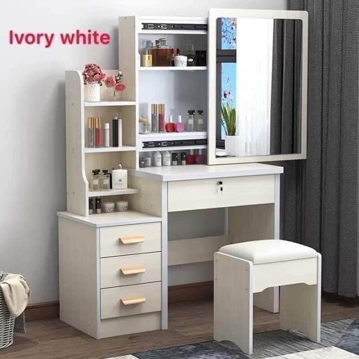 Betterone Modern Dressing Table Stool, Modern Vanity Set Makeup Desk Ivory White