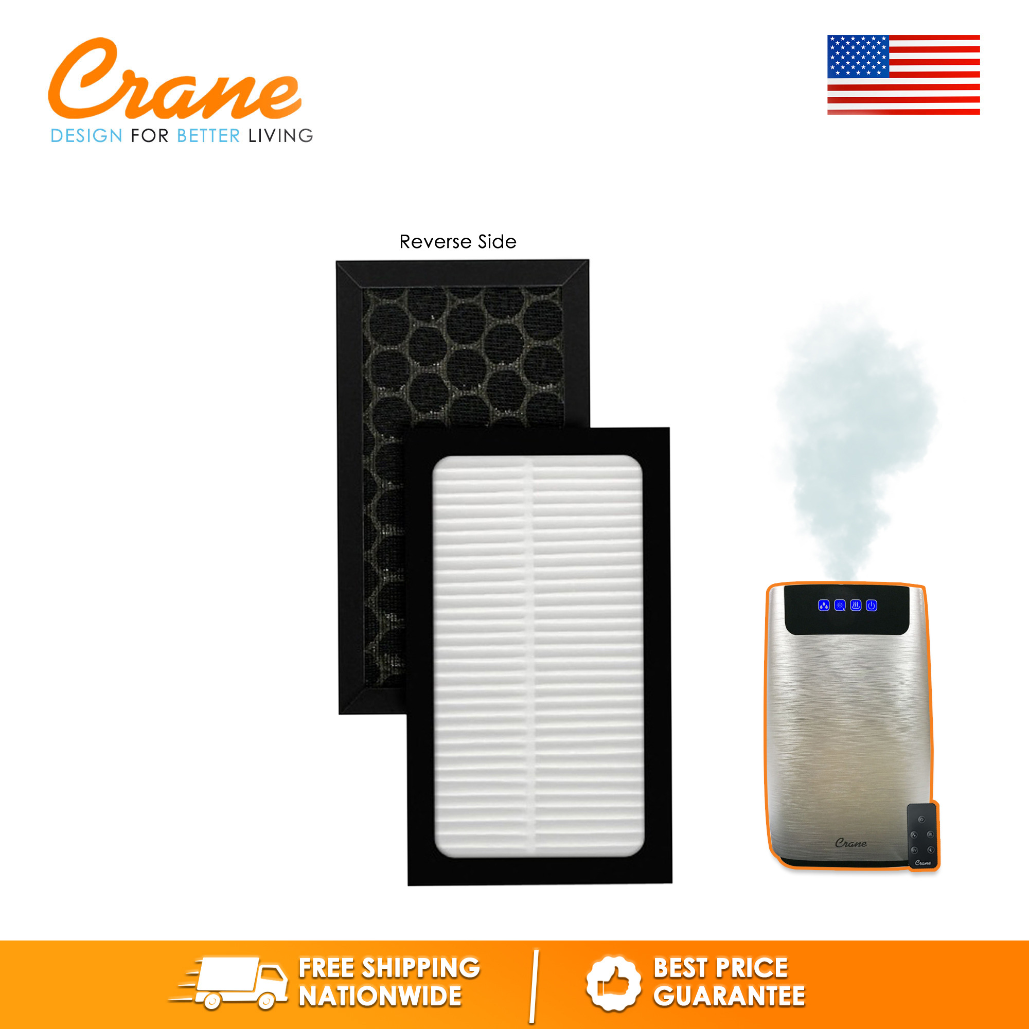 Crane 4in1 White W/ Remote TRUE HEPA Cool & Warm Mist Humidifier, UV