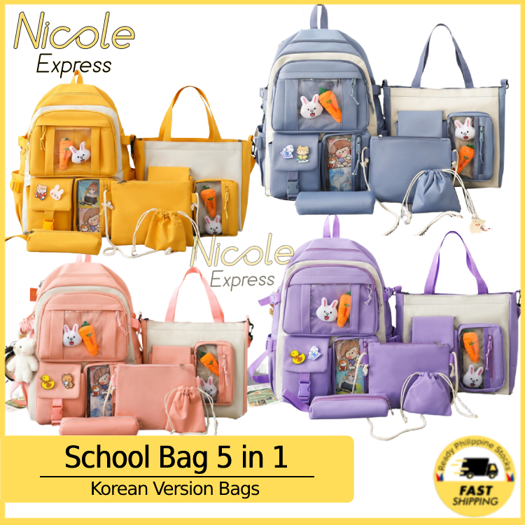 5in1 Korean Fashion Backpacks Set Multifunctional School Bag