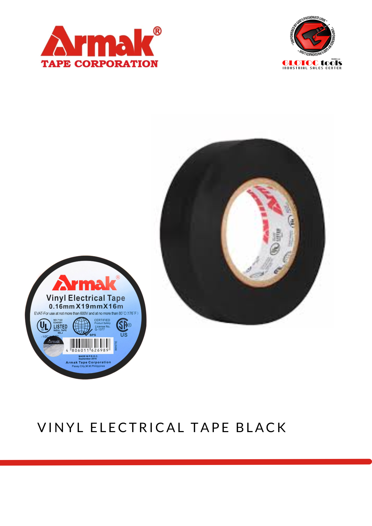 ARMAK Vinyl Electrical Tape Black BIG 0.16mm X 19mm X 16M | Lazada PH