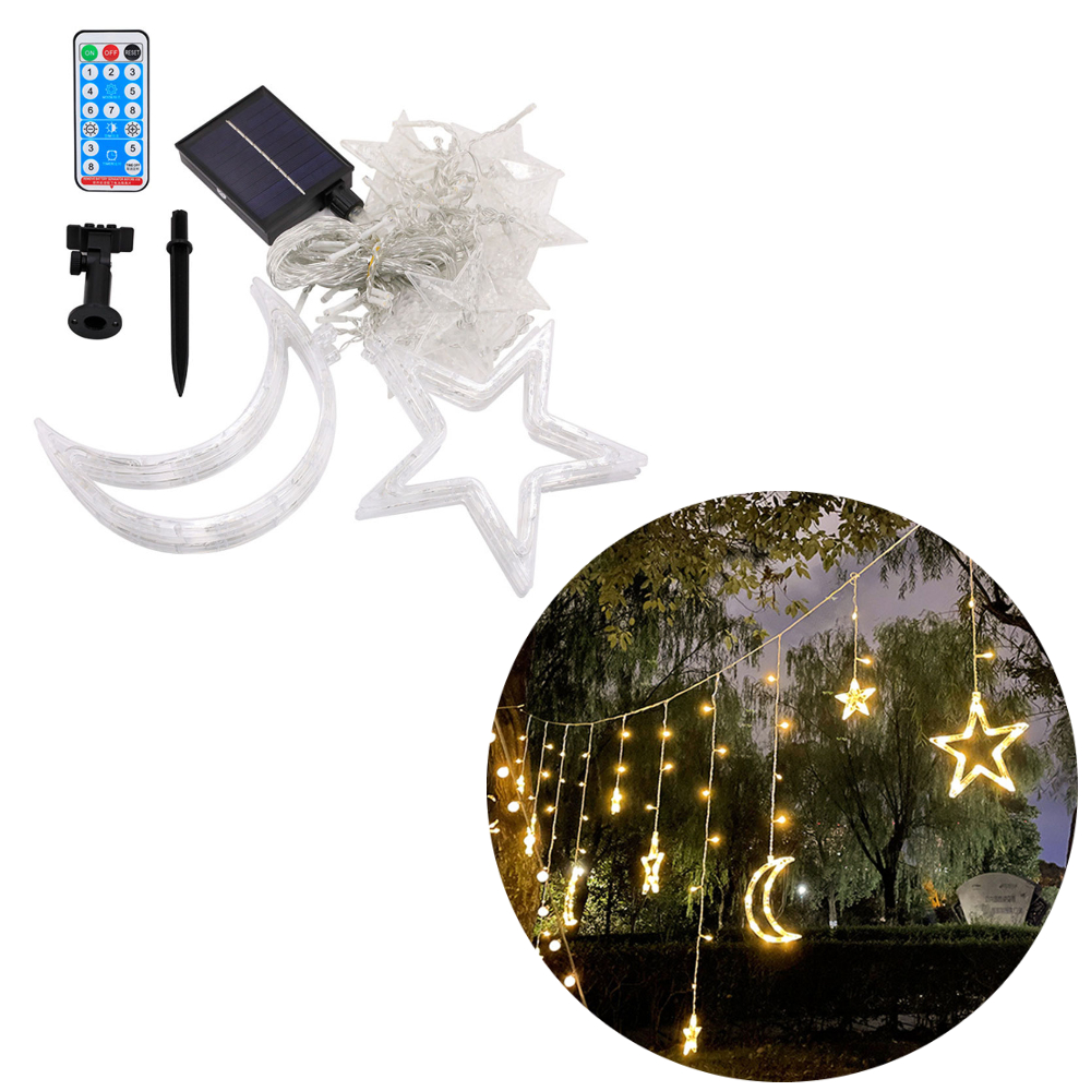 Solar LED Moon Star Lights Garland 8 Modes Home Bedroom Curtain Fairy  Lights Waterproof Outdoor Garden Patio Party Decoration