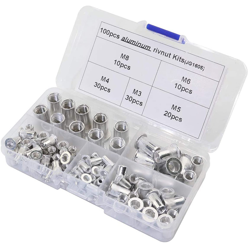 Aluminum Alloy Rivetnut Flat Head Threaded Rivet Nut Insert Nutsert Cap Rivet Assortment Kit M3