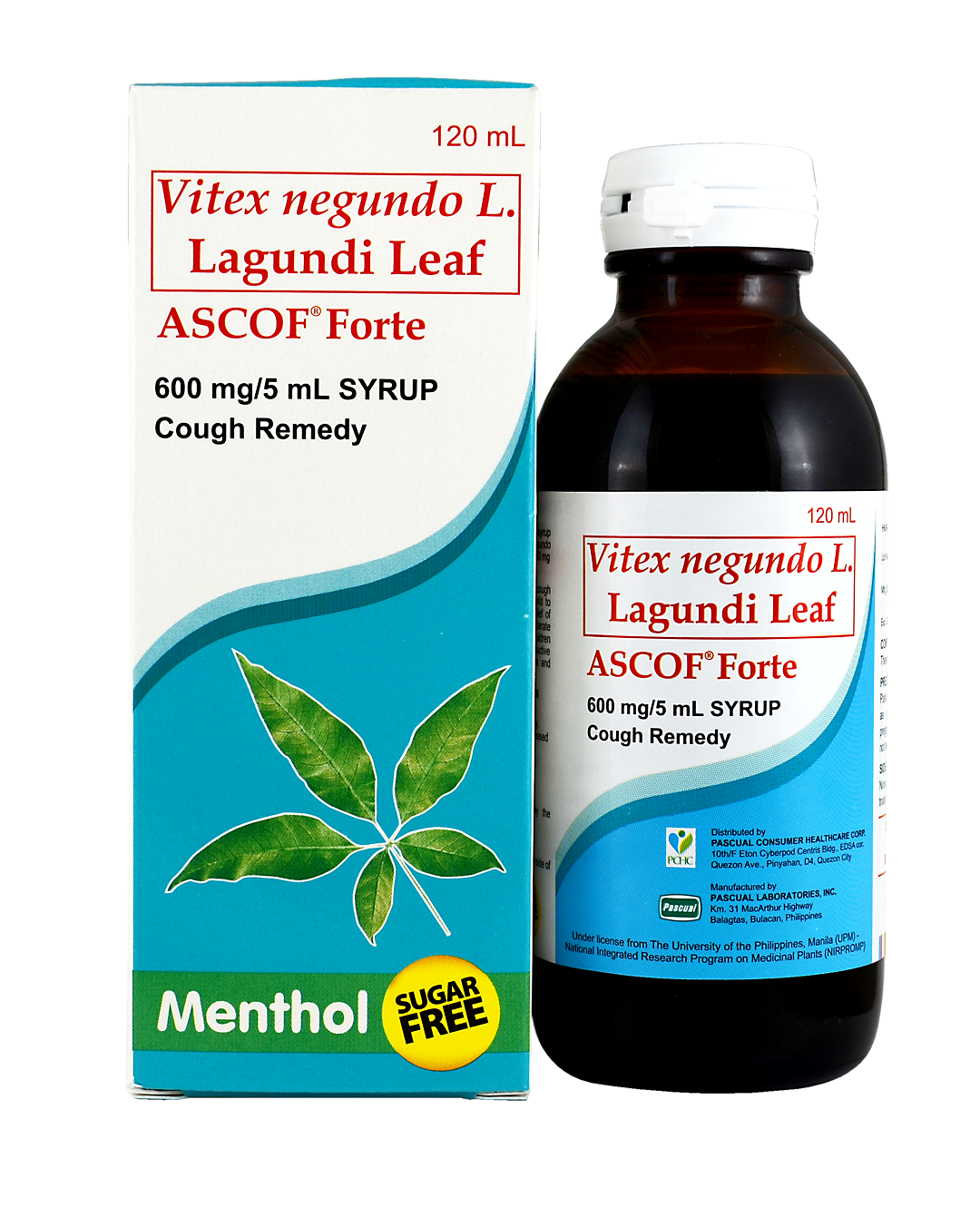 Ascof Forte Vitex negundo L. Lagundi Leaf 600mg/5mL 120mL SugarFree