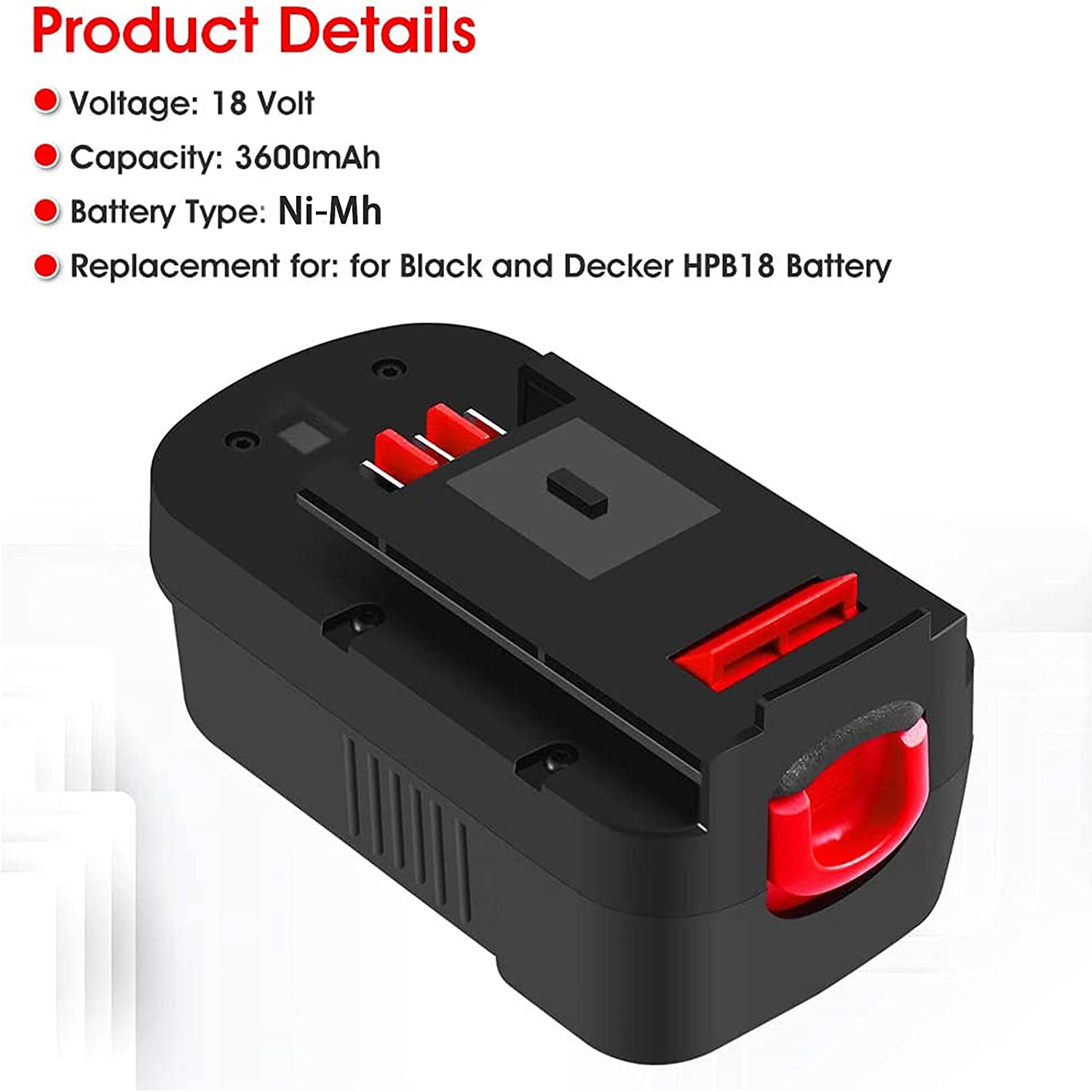 Upgraded to 3600mAh HPB18 Battery for Black and Decker 18V Battery 3.6Ah HPB18-OPE 244760-00 A1718 FSB18 Firestorm 2-Pack 