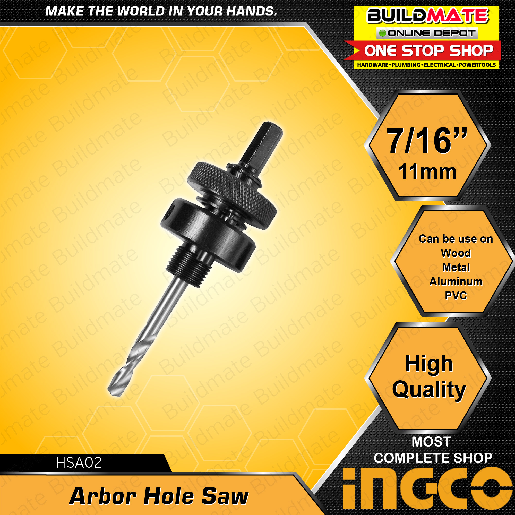 INGCO Arbor For Hole Saw 11mm HSA02 •BUILDMATE• IHT Lazada PH