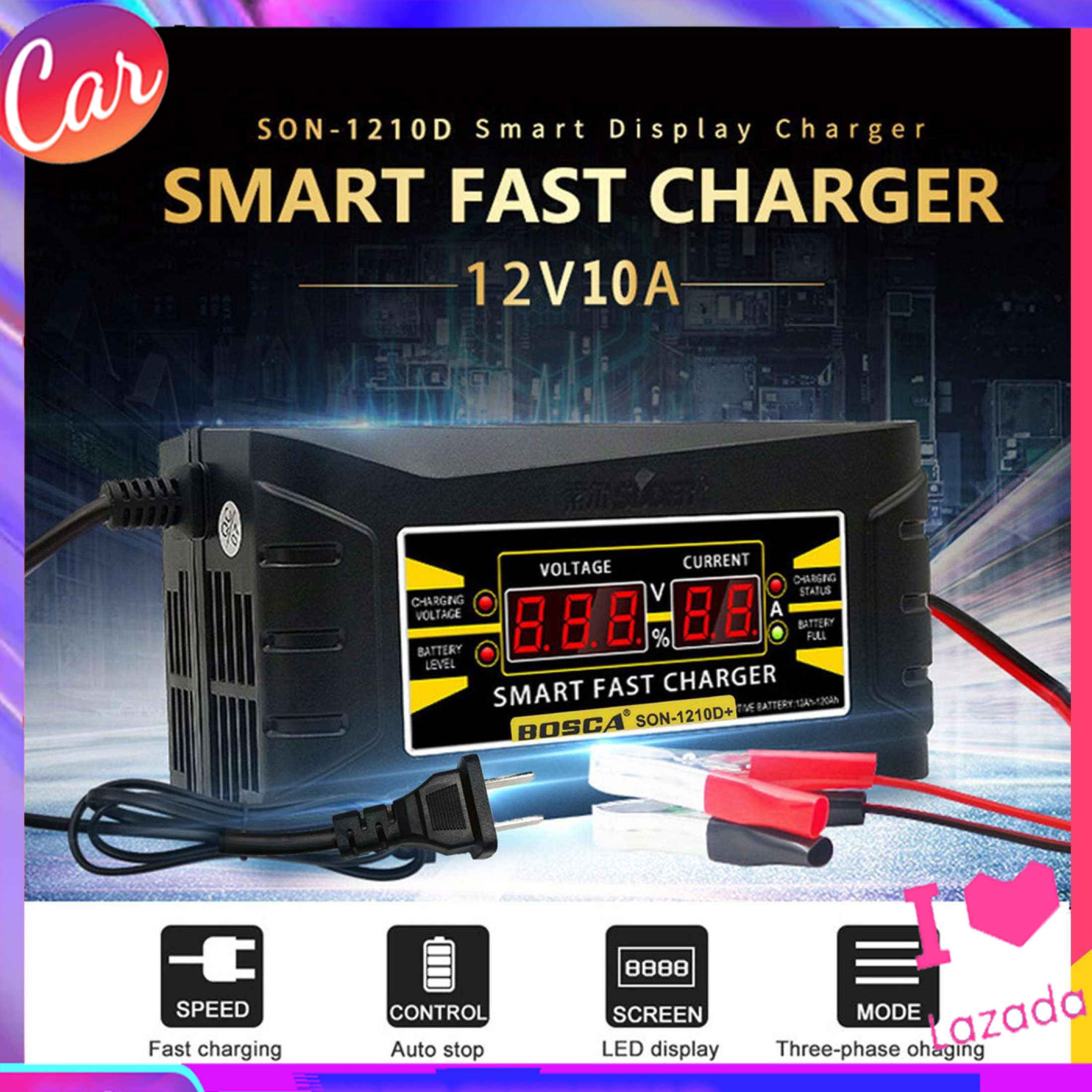 Bosca SON-1210D+ Smart Fast Charger 10A 12V Car Battery Charger for ...