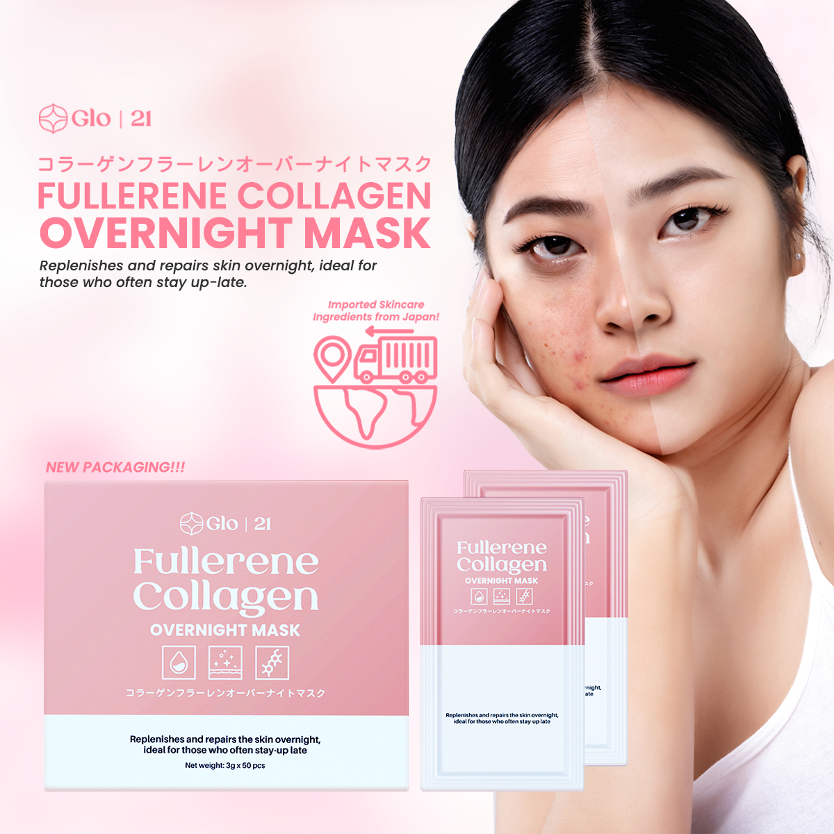 GLO21 Fullerene Collagen Overnight Mask - All Skin Types Sensitive Skin ...