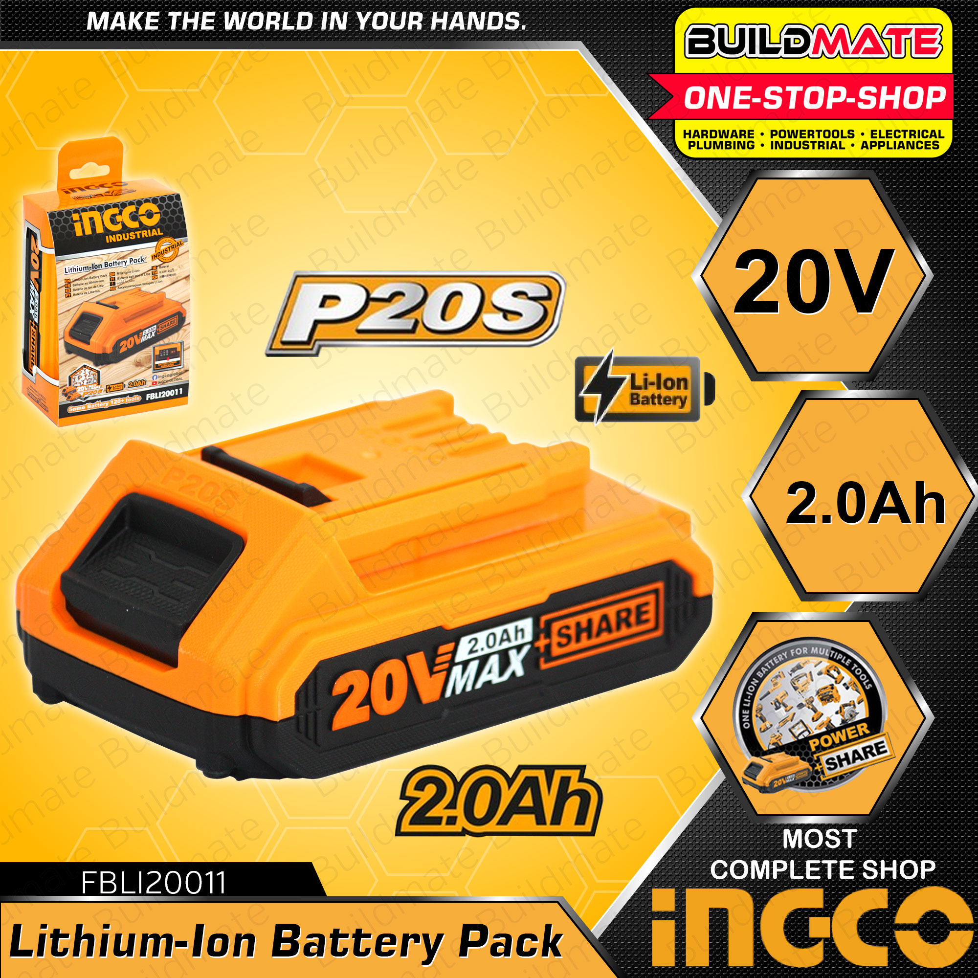 Batterie au Lithium-ion INGCO FBLI2001, Batterie Pour Appareils  Electroportatifs INGCO de 20V, Pour Perceuse, Visseuse, Clé à Chocs Et  Autres Appareils Sans-fil INGCO