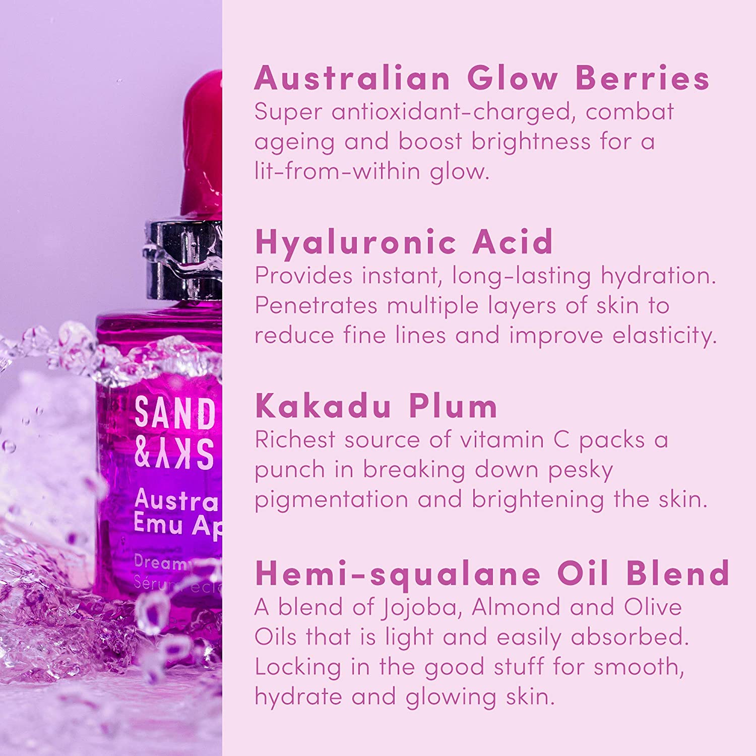 Sand & Sky Australian Glow Berries Dreamy Glow Drops - Bi-Phase  Hyaluronic Acid Serum with Vitamin C and Jojoba Oil Facial Serum Face Care  : Beauty & Personal Care