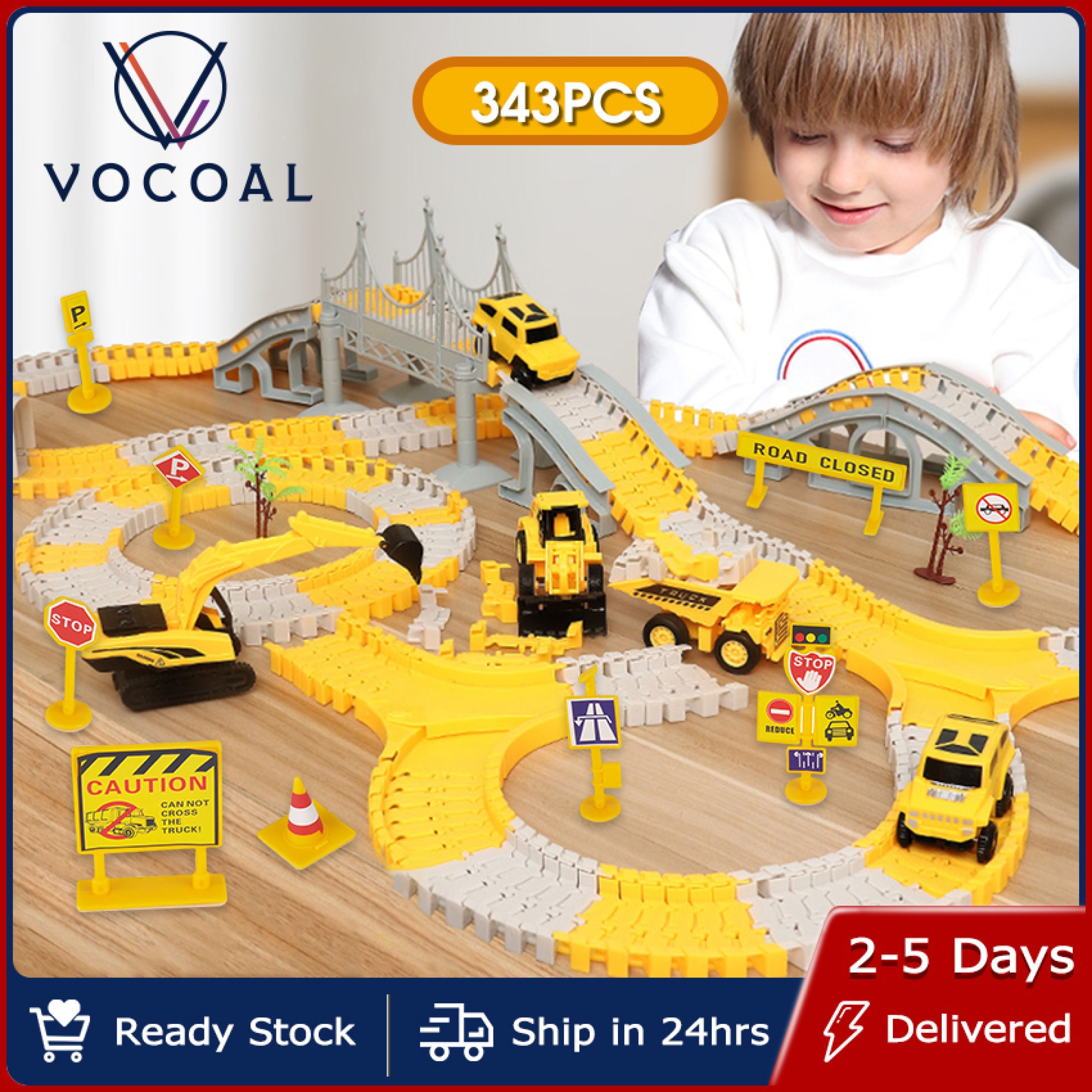 Vocoal Train Toy Set for Kids Electricity Track Car Toys Engineering ...