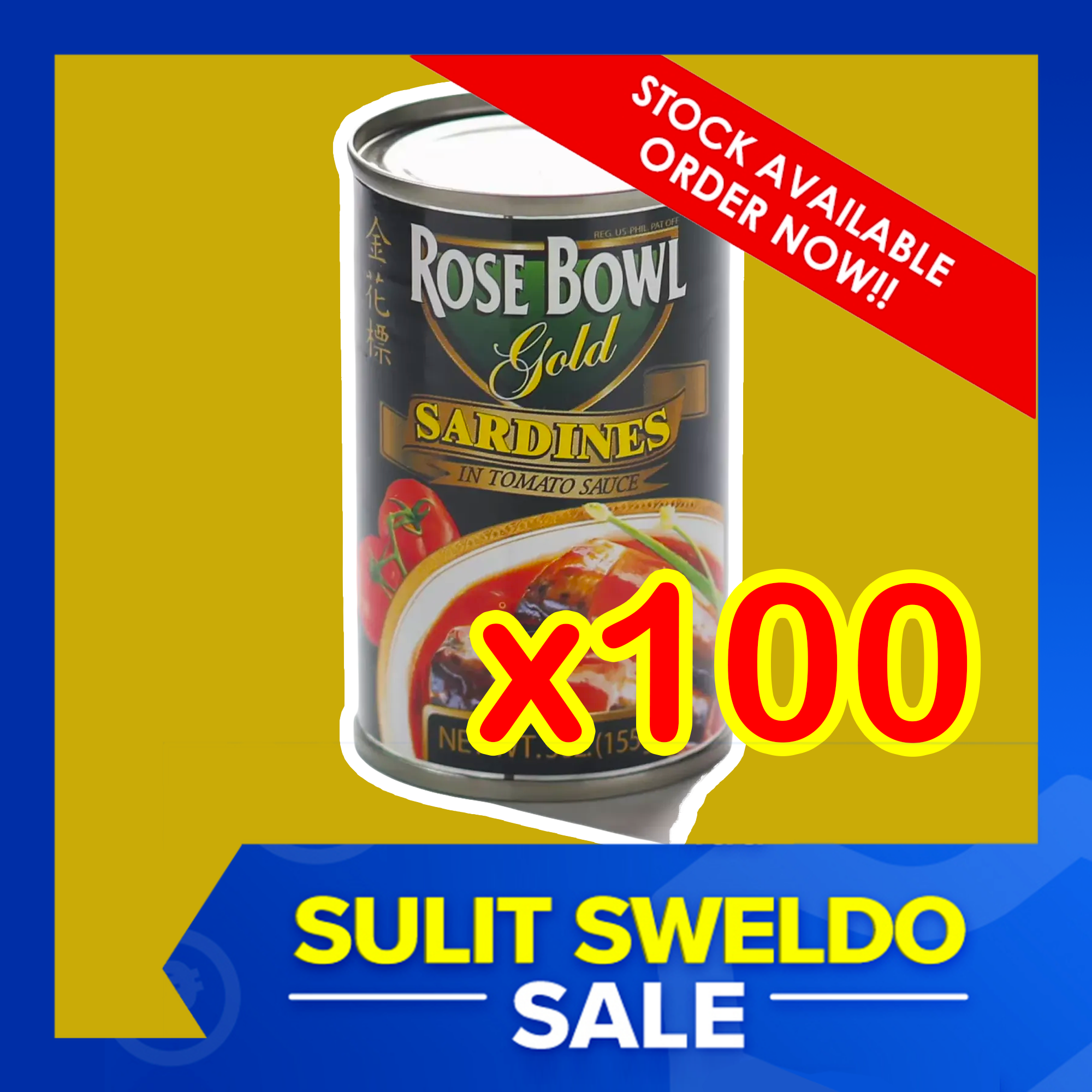 100 cans 155g ROSEBOWL SARDINES GOLD PREMIUM Canned Goods on Sale Rose
