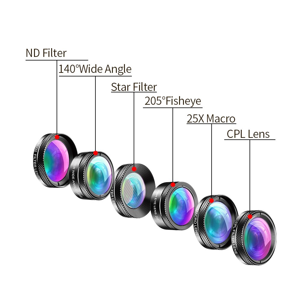 Apexel 11 in 1 camera phone lens kit we angle macro full color/grad filter cpl nd star filter for all mobile phone essories