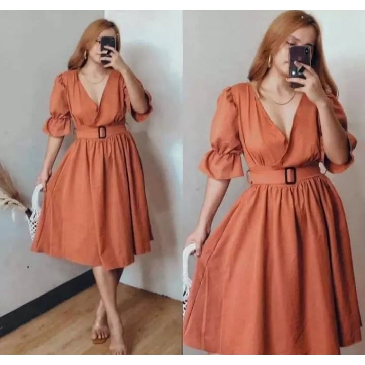 Rust colored dress with sleeves