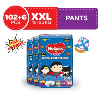 ✣ Huggies Dry Pants Superheroes Edition XXL - 36 pcs x 3 Packs