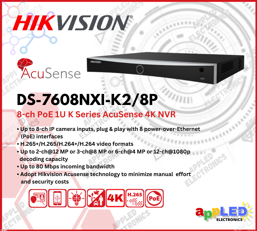 Hikvision DS-7608NXI-K2/8P 8-CH AcuSense 4K PoE NVR With 8 Built-in PoE ...