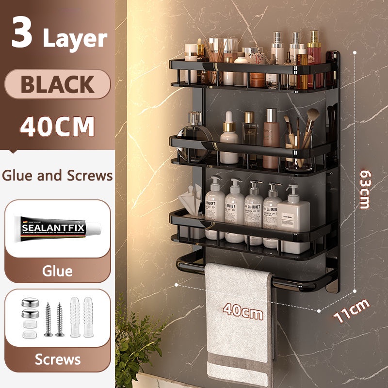Non-Drilling Bathroom Organizer Rack Towel Rack Corner Shelf Holder ...