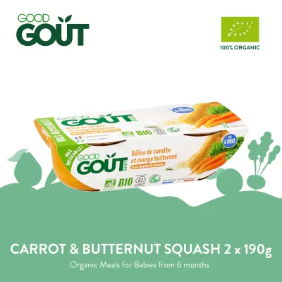 GOOD GOÛT Carrot and Butternut Squash Bowl 2x190g Organic Meal for Babies 6 months+ and Young Children