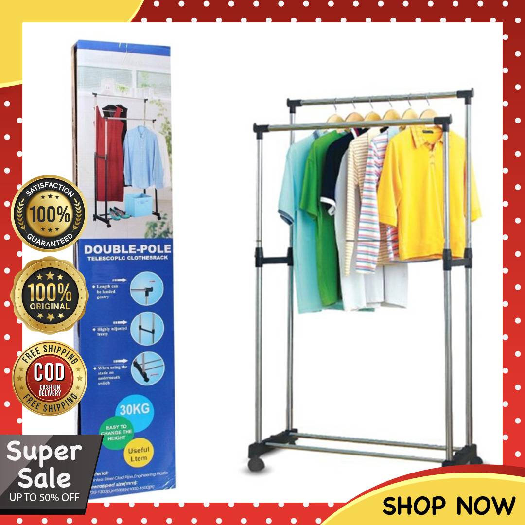 Original Cod High Quality Adjustable Double Rod Garment Clothing Rack
