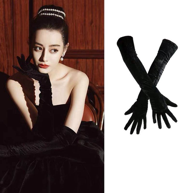 SALANGHANDA Black Silk Material Long Gloves For Women's Party Wedding