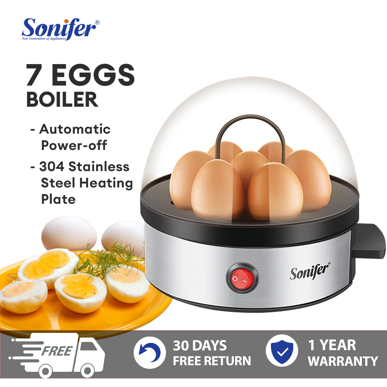 Luqeeg Rapid Egg Cooker - 7 Egg Capacity Electric Boiler With Auto Shut Off, Chicken Shape Design