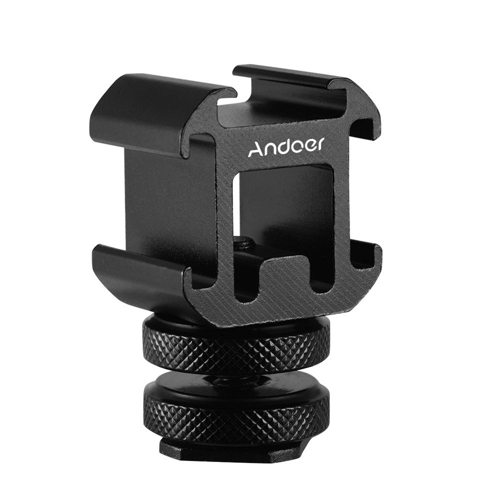 Andoer 3 Cold Shoe Mount Adapter On-Camera Mount Adapter for DSLR Camera for LED Video Light Microphone Monitor