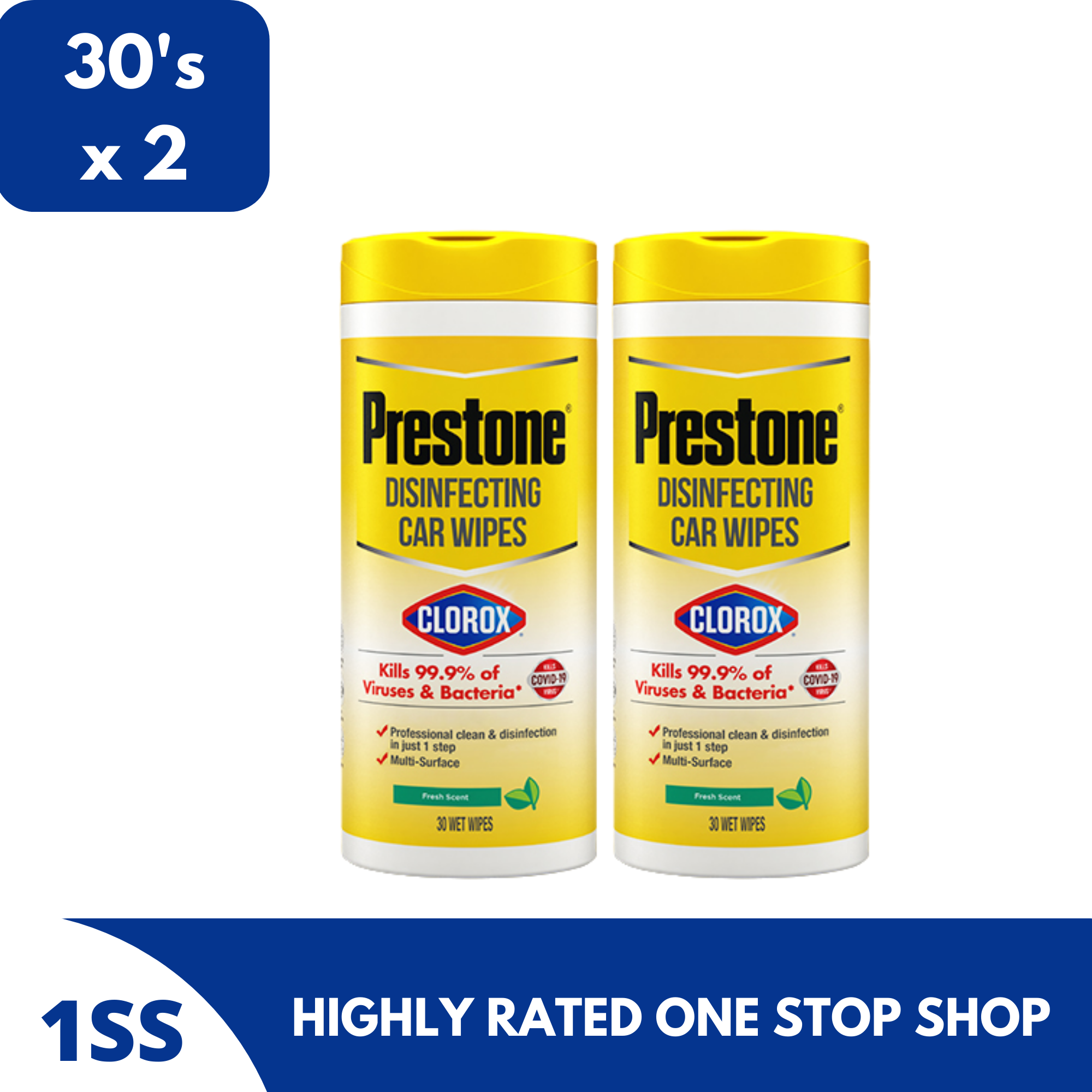 Prestone Car Wipes with Clorox Professional Disinfection 