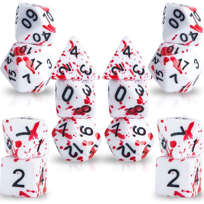 14 pieces blood splatter dice polyhedral 7-die dice set for rpg dnd role playing dice games