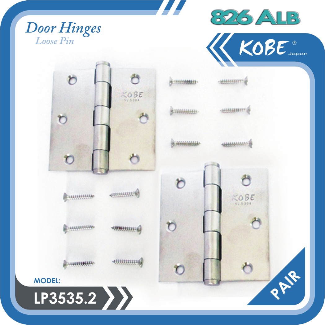 Door Hinge Loose Pin 3.5" x 3.5" x 2mm SUS304 Satin Stainless 1pr