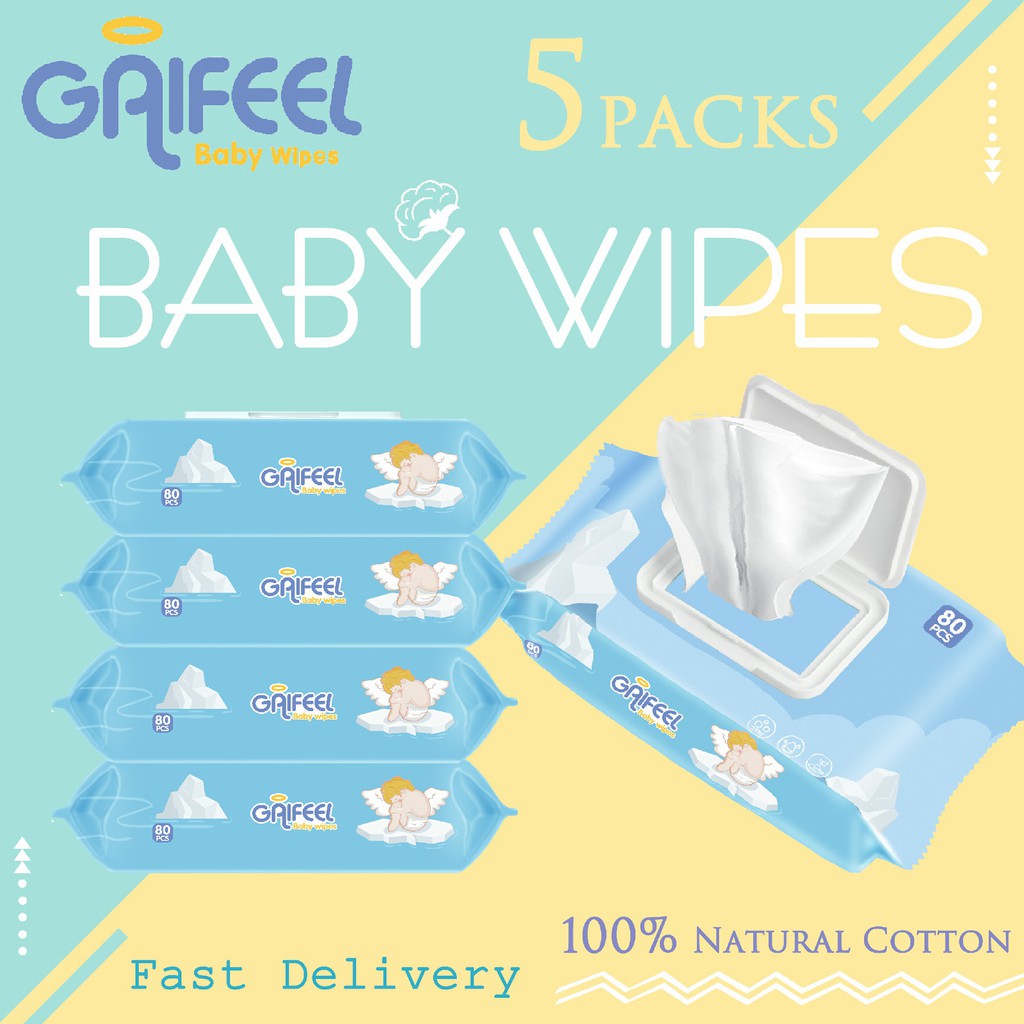 wet tissue GAIFEEL Baby Wipes Wet Wipes for Baby 80pcs x 5 Packs(400pcs