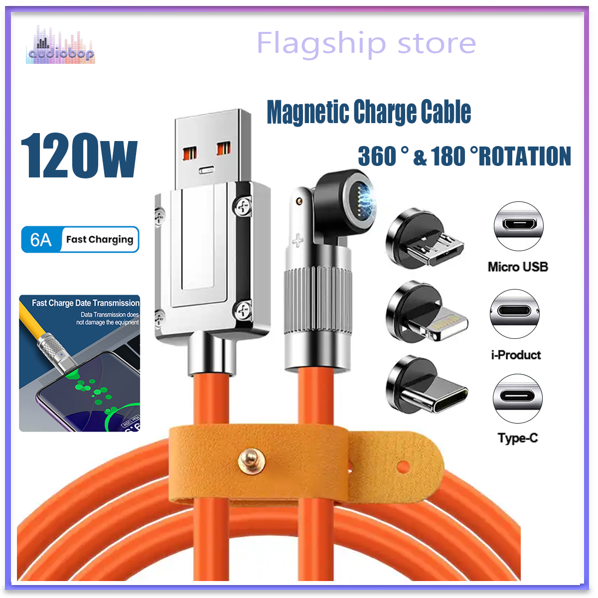 Audiobop 120W Magnetic Charging Cable 540° Rotating Magnetic