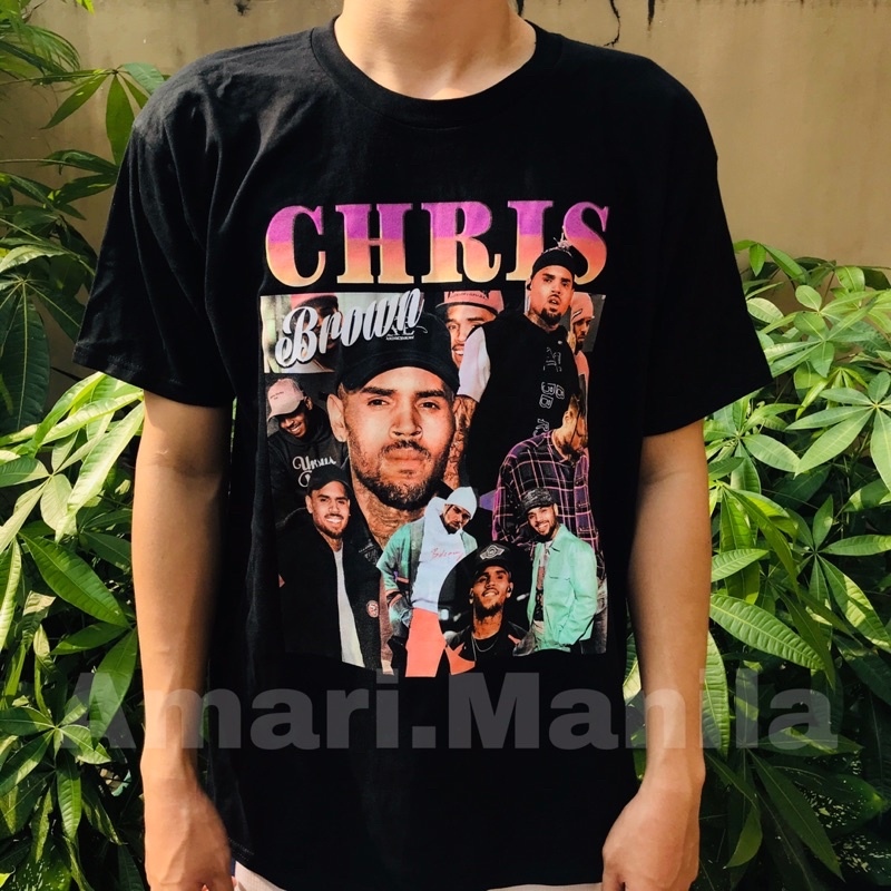 FengYuqi Chris Brown Creative Classic Mens Basic Short Sleeve T-Shirt Black