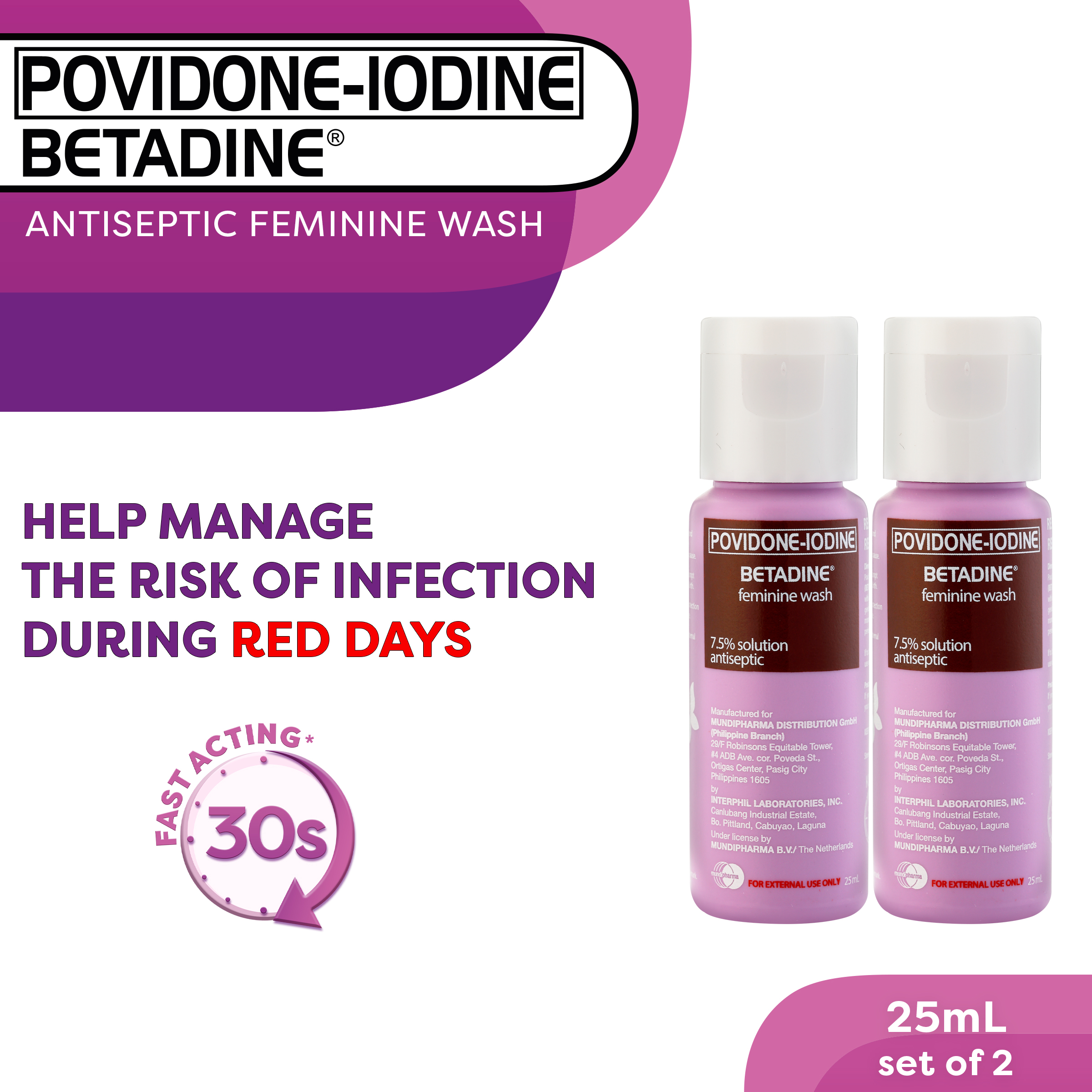 BETADINE® (PovidoneIodine) Antiseptic Feminine Wash 25mL Set of 2