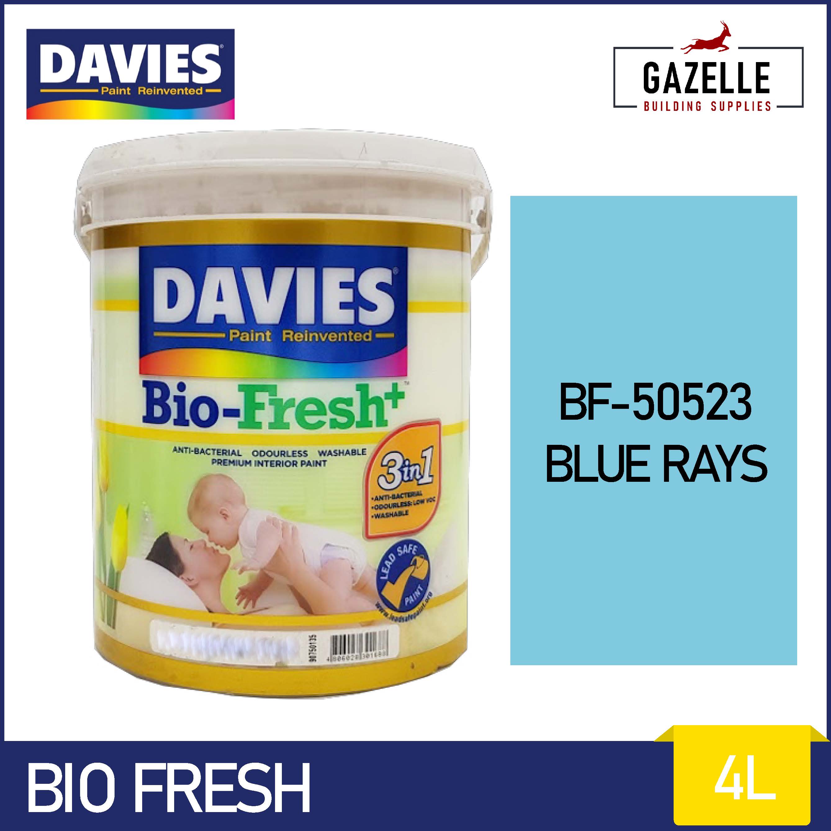 Davies Bio Fresh AntiBacterial , Odorless and Washable Paint Blue Rays