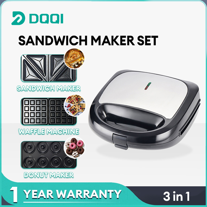 DQQI 3 in 1 Sandwich Maker Electric Donut Maker Waffle Maker Non Stick
