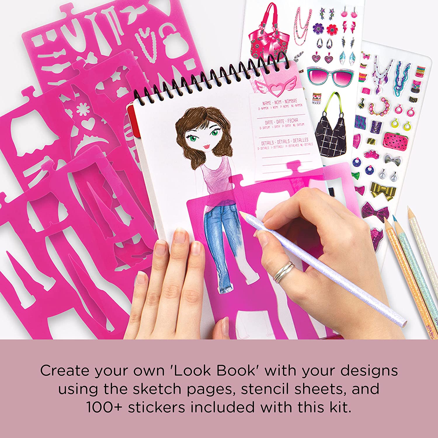 Fashion Angels Fashion Design Sketch Kit - Compact Portfolio Sketchbook for  Girls, Fashion Coloring Book for Kids Ages 6+ and Up, Comes with Stencils