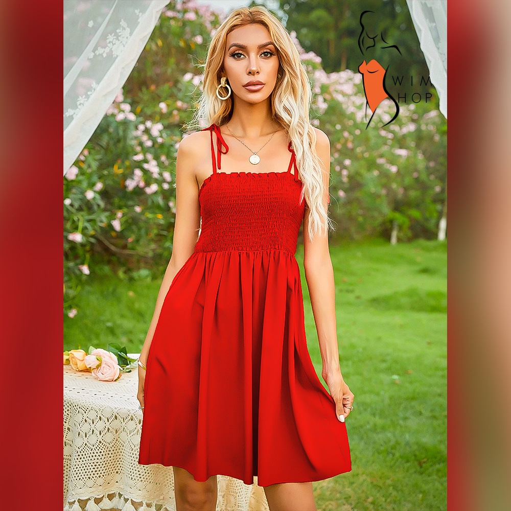 SS Melanie Smocked Dress Plain Dresses with SelfTie Strap Vintage Dress