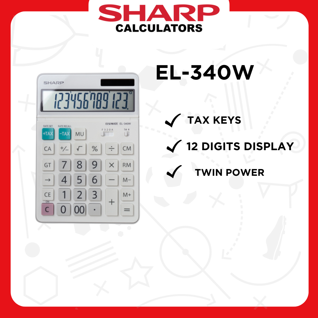 Sharp Desktop Calculator 12 Digit Tilt Display Solar and Battery Power  Source EL-340W