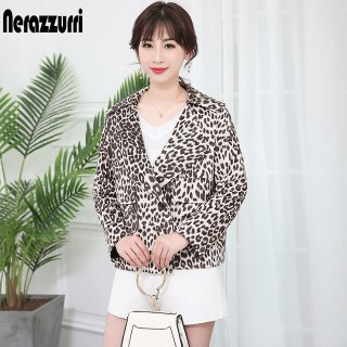 ZZOOI Nerazzurri Autumn leopard print faux leather jacket women drop shoulder Double breasted short plus size ladies suede jacket 5xl thumbnail