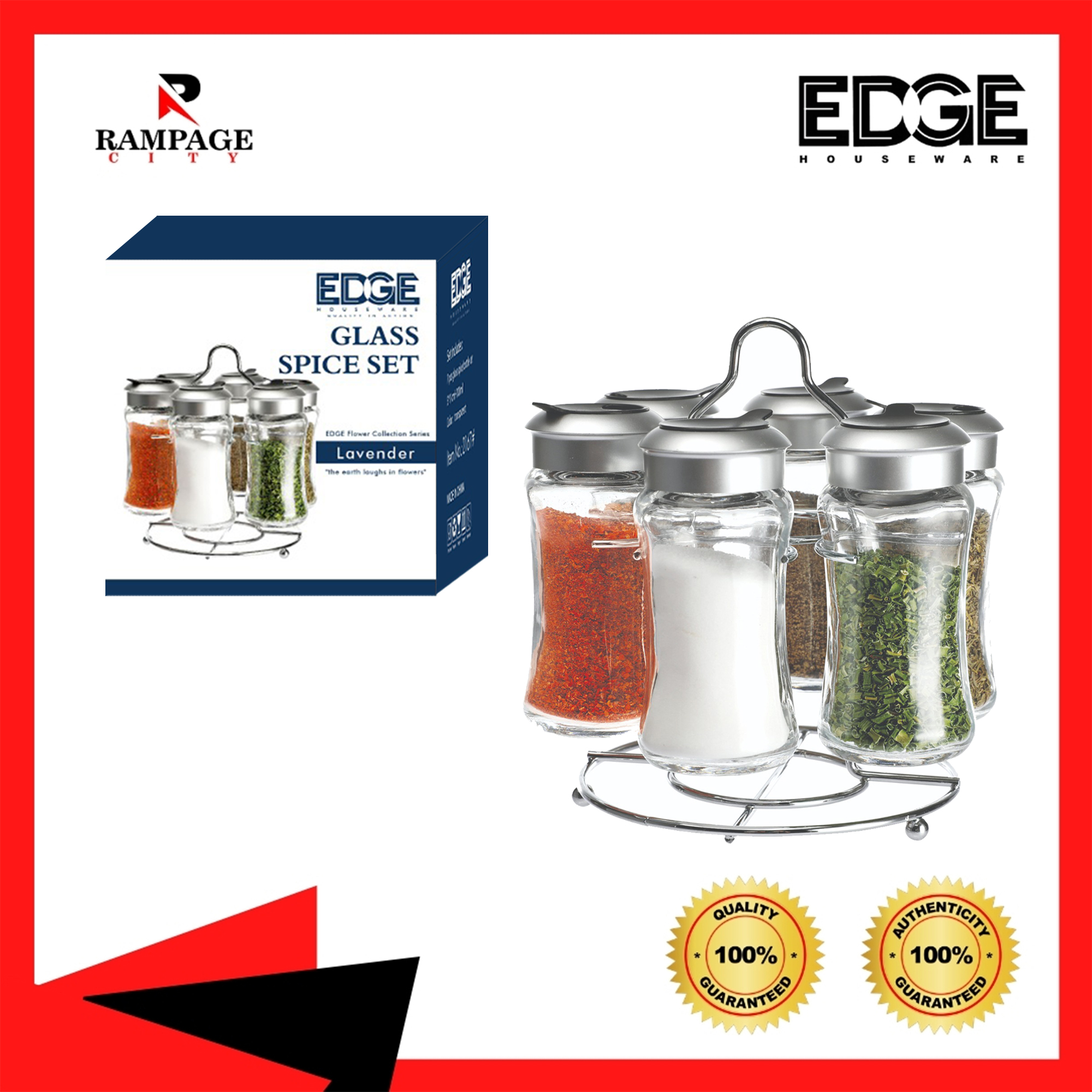 Edge Stainless Steel Racks Spice Rack Organizer with 7 pcs Glass Jars, –  Rampage City