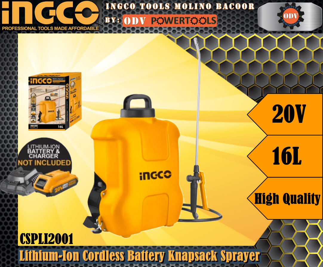 Ingco CSPLI2001 20V Lithium-Ion Cordless Battery Knapsack Sprayer UNIT ...